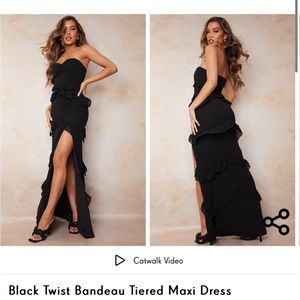 Black Ruffle Maxi Dress w leg slit